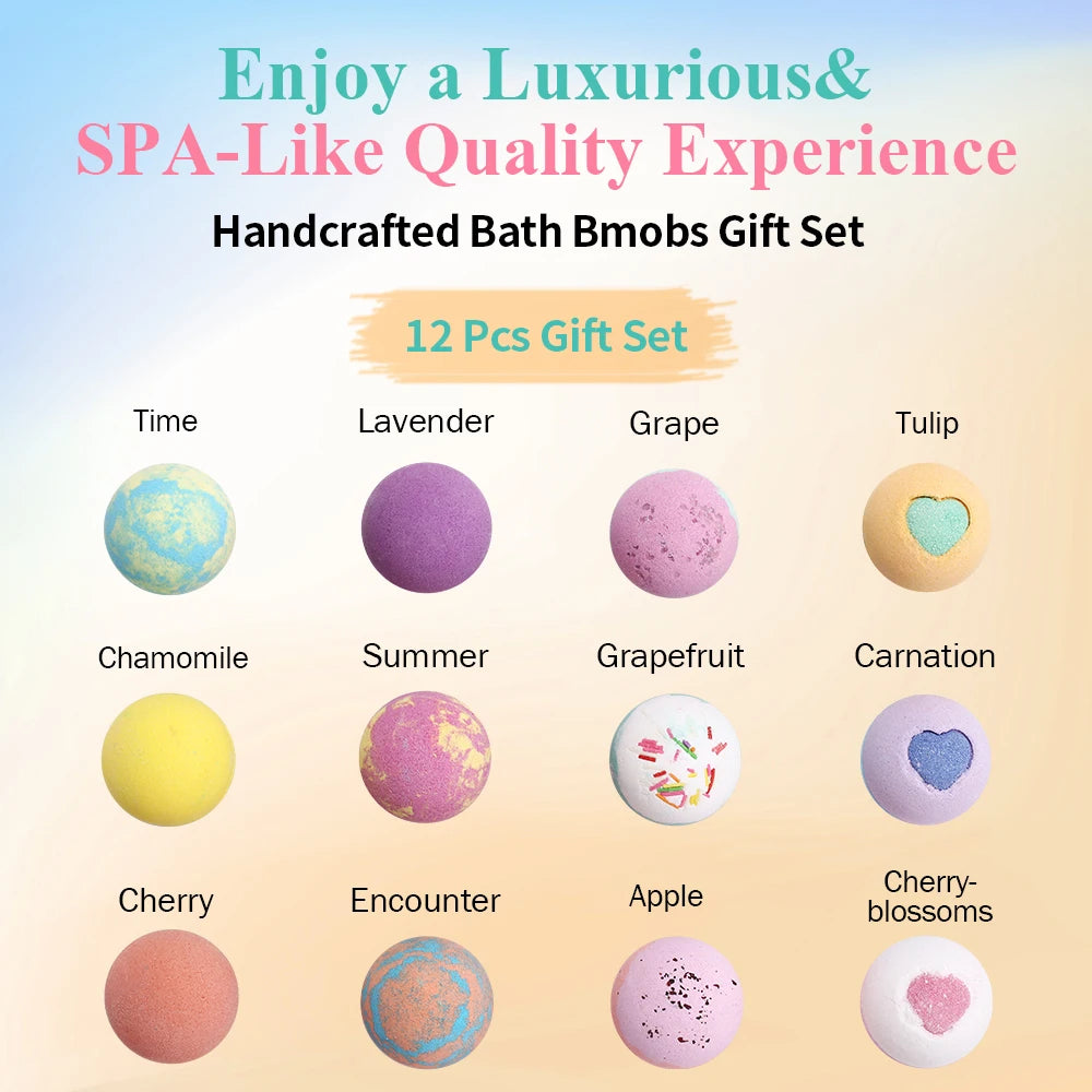 Bath Treat Gift Set - 12 Pack Handmade Natural & Organic Ingredients, Spa Relaxing Gifts for Women & Men, Aromatherapy Bubble Ba