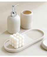 5Pcs athroom Accessories set  Lotion Dispenser Toothbrush Holder Tray Tumbler Cup Soap Dish Beige and Grey