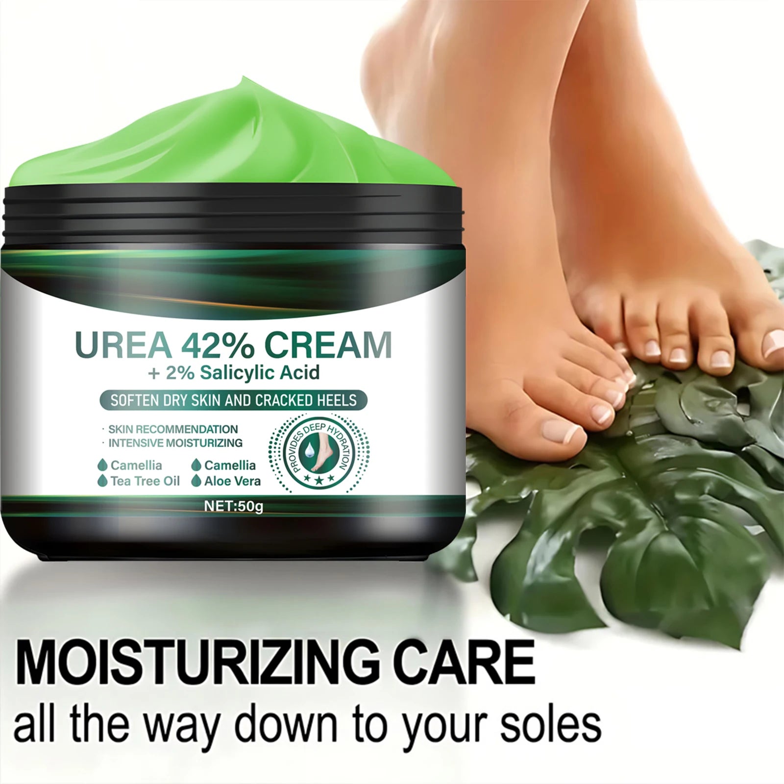 Urea 42% Foot Cream with Salicylic Acid - Intensive Cracked Heel Repair, Tea Tree & Aloe, Fast Absorption, Winter Therapy