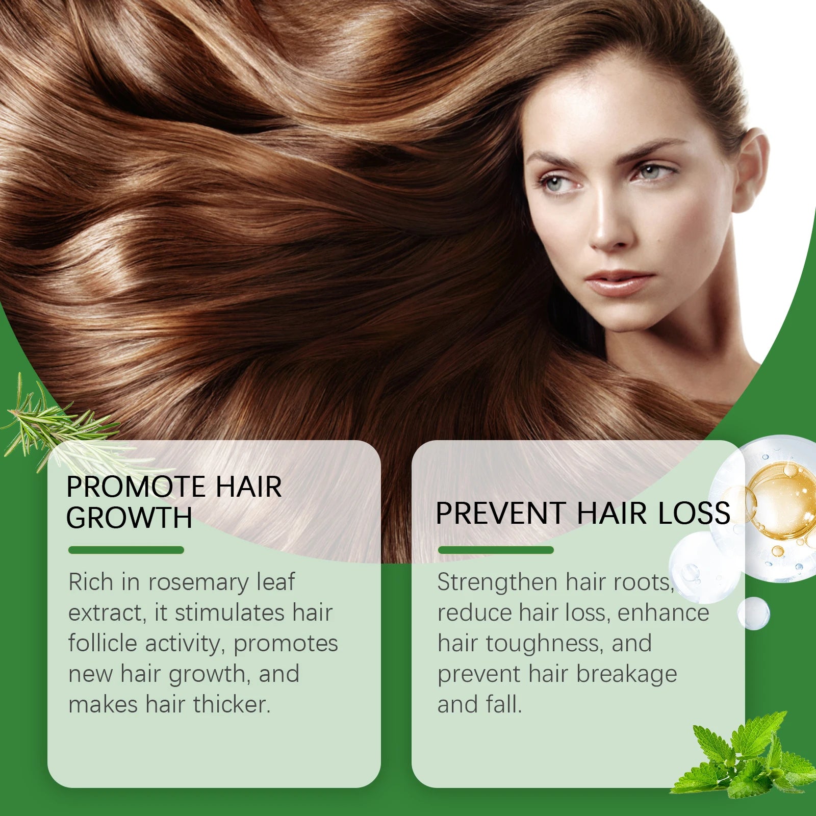 Rosemary Hair Growth Spray with Rice Water Hair Care Oil for Scalp Hydrate Thickness Anti-Flake Soft Smooth Strengthen Hair Mist