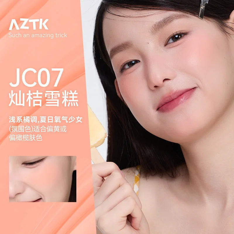 AZTK JC04 Water To Powder Liquid Blush Soft Matte Natural Flush Brightening Cheek Tint Lightweight Blendable Waterproof Makeup