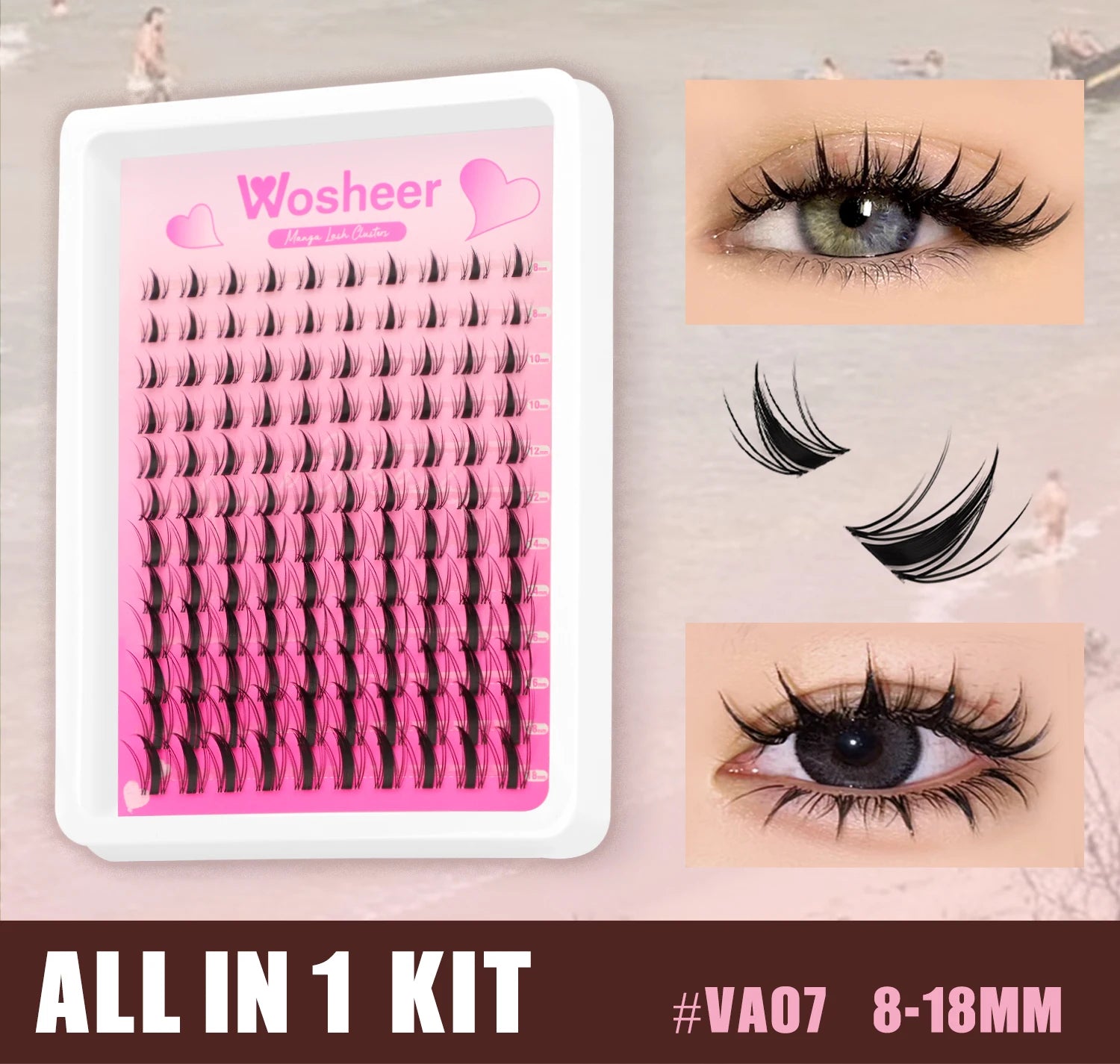 WOSHEER Manga Lash Clusters Kit Cat Lashes with Lash Bond & Seal Cluster Eyelash Extensions Mixed Tray Eyelash Clusters Kit