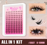 WOSHEER Manga Lash Clusters Kit Cat Lashes with Lash Bond & Seal Cluster Eyelash Extensions Mixed Tray Eyelash Clusters Kit