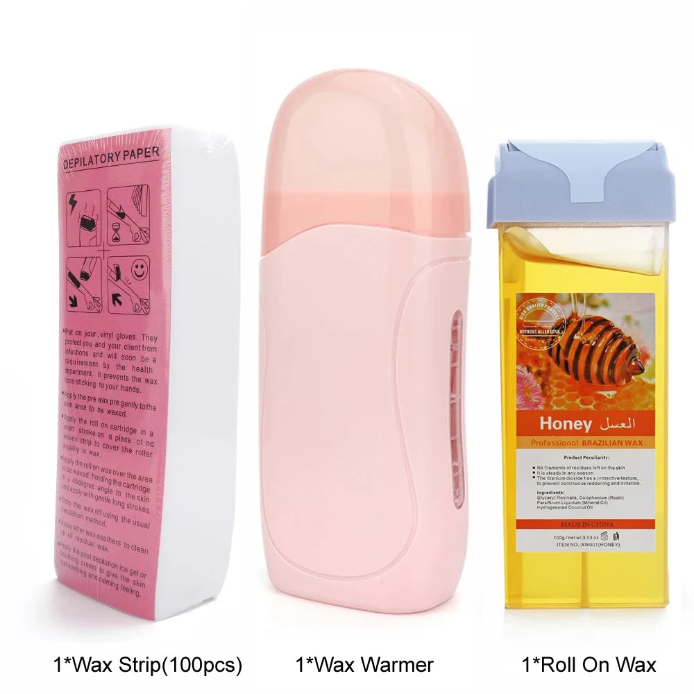 Roll On Waxing Kit With Wax Cartridges And Wax Strips 3 In 1 Soft Wax Heater Kit Hair Removal Wax Wax Paper Waxing Kits Warmer