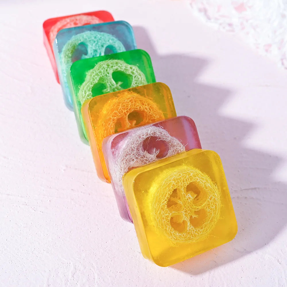 Handmade Kojic Acid Soap with Loofah 100g Lemon Lavender Rose Turmeric Essential Oil Bath Bar New Design Exfoliating Cleansing