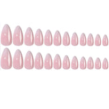 24PCS Almond Press on Nails Medium Fake Nails with Pink Bow Designs Glue on Nails Glossy Acrylic False Nails As Women Girls Fift