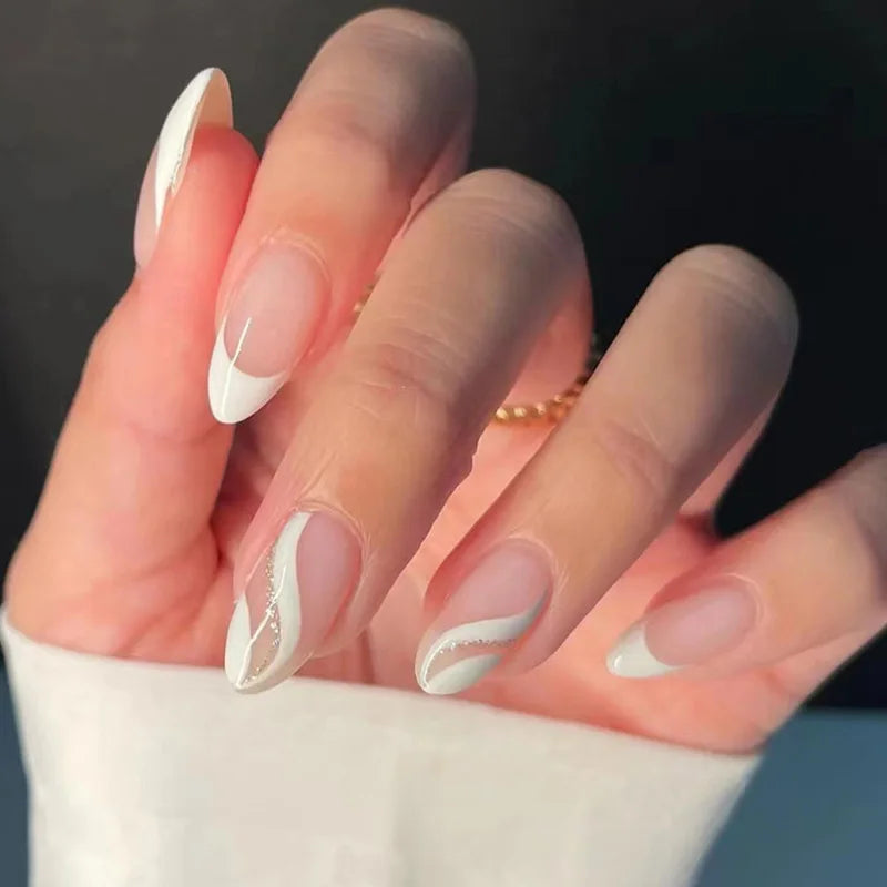 24Pcs Simple Wine Red Fake Nail with Mid-length Design Almond Press on False Nails Wearable Round Head Oval Full Cover Nail Tips