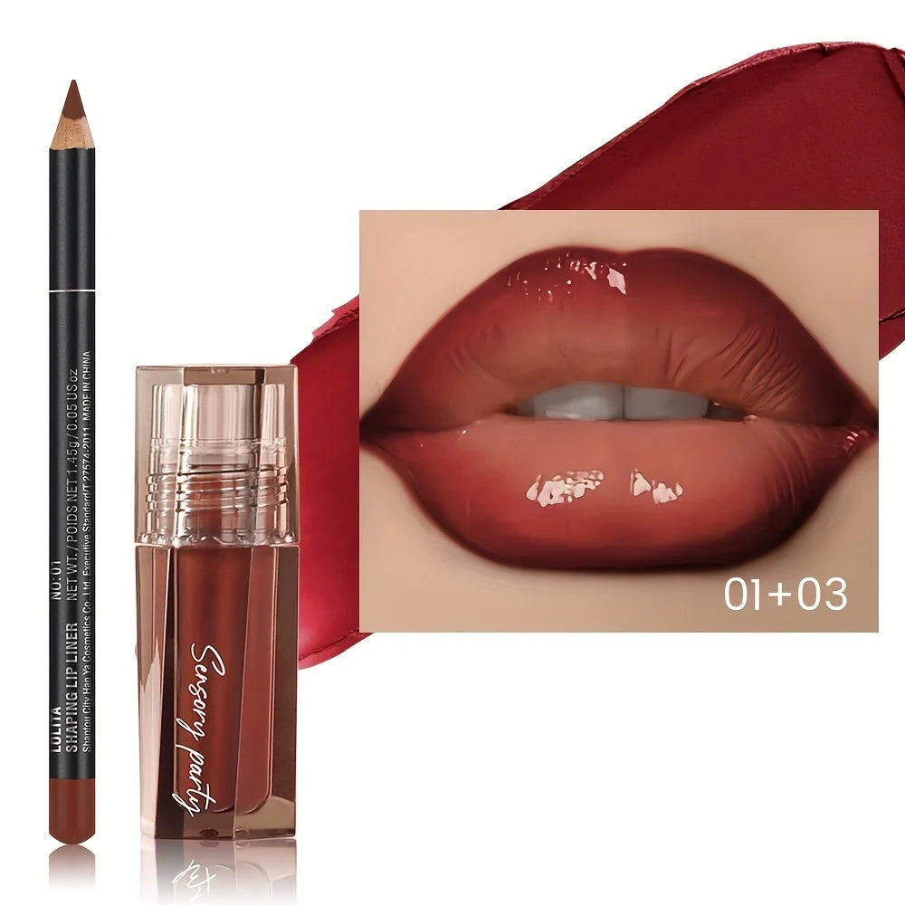 Hydrating Lip Gloss + Lip Liner Kit, 3D Precision Lip Contour, Plump Look, High Shine, Smudge-Resistant Wear