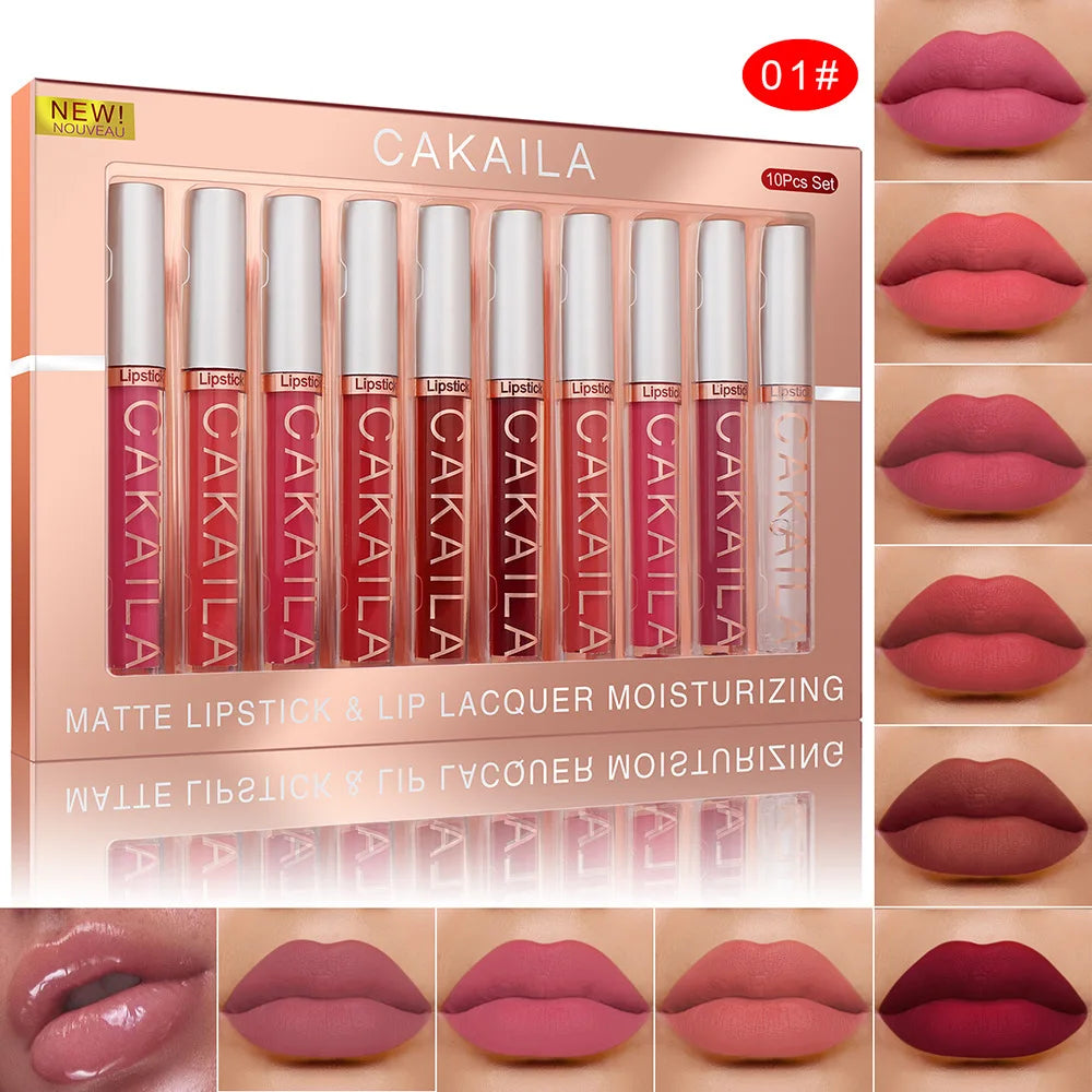 4pcs/10pcs/set Nude Lip Gloss Matte Velvet Lipstick Waterproof Long-lasting  Liquid Lipstick Women Moist Lip Tint