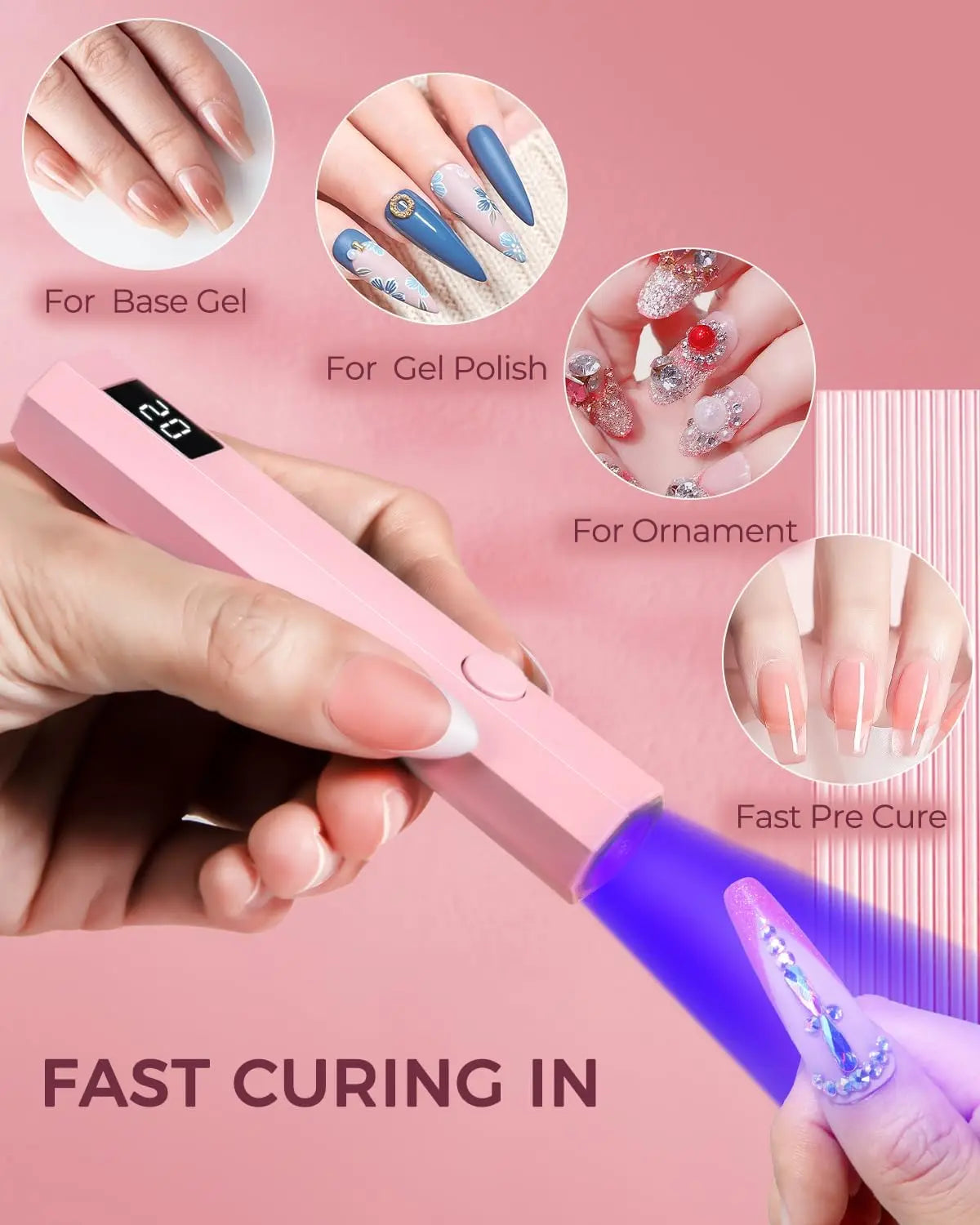 Convenient Handheld UV/LED Nail Lamp Set Handheld Light with Stand LCD Display USB Gel Nail Dryer for Quick Curing All