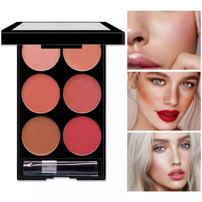 6-color Blush and Contouring All-in-one Palette Pearlescent Matte Powder Face Blusher Glitter Highlighter Blush Makeup Palette