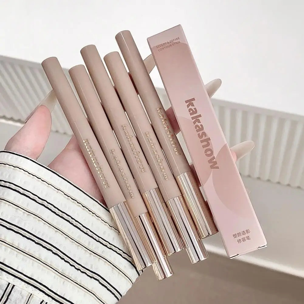 3D Contouring Pen Long Lasting Waterproof Matte Bronzer Stick Nose Shadow Contour Pen With Brush Facial Contour Stick Makeup