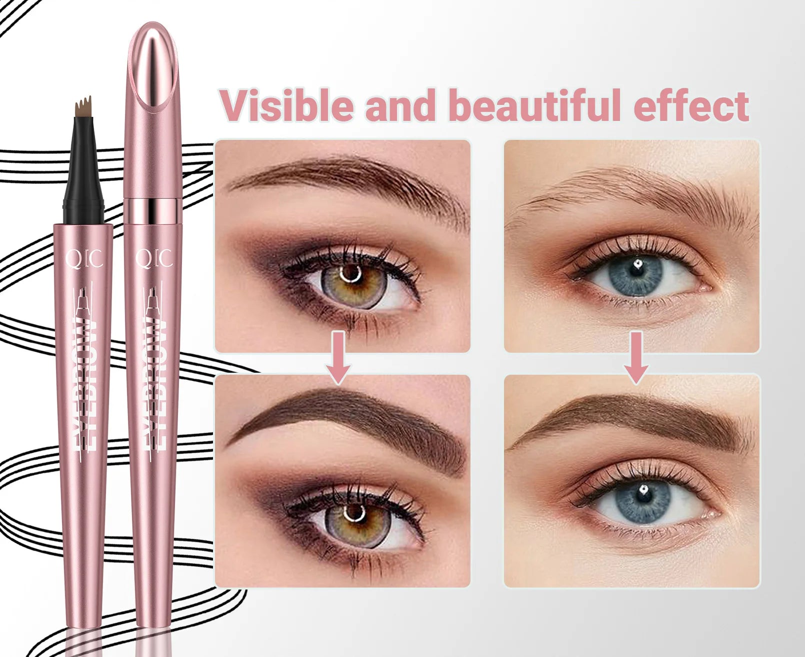 Four Claw Liquid Eyebrow Pen Waterproof Sweatproof Long Lasting 3D Wild Brow Microblading Makeup for Beginners