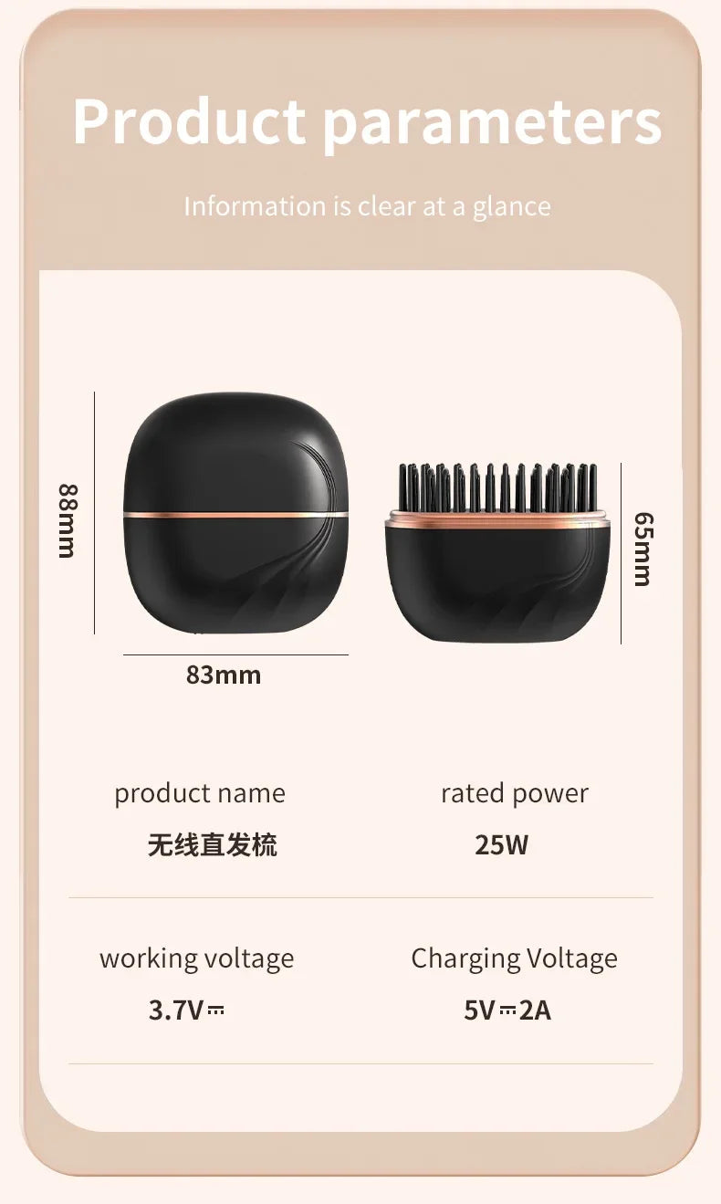 Portable Wireless Straightening Comb Mini USB Rechargeable Hair Straightener Brush Multifunctional Gentle Hair Styling Accessory For Travel Daily Use