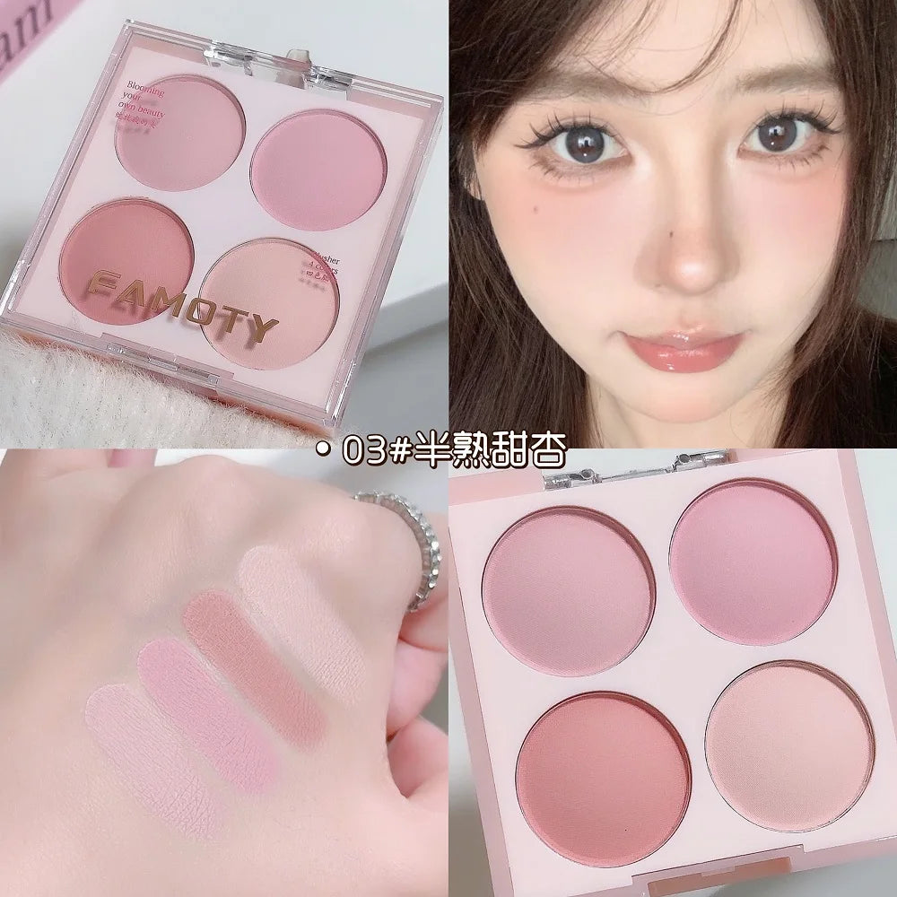 4 Colors Matte Blush Powder Set - Sweet Warm Tone Face Makeup Cheek Brightener Cosmetic Illuminator for Enhanced Facial Beauty