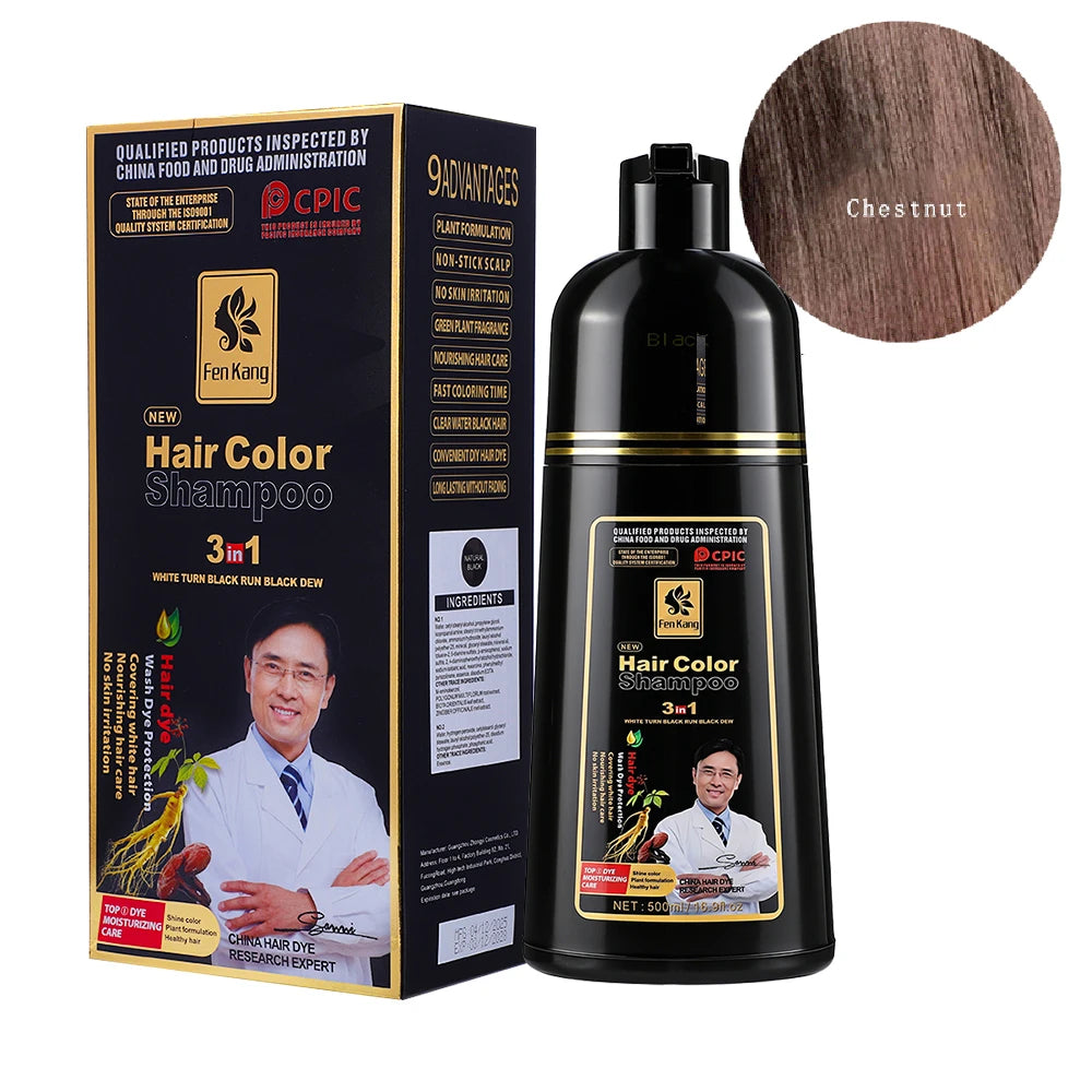 3 in 1 Black Hair Dye Shampoo for Gray Hair Home Herbal Hair Coloring Cream for Men Women Cover White Nourishing Formula 500ml