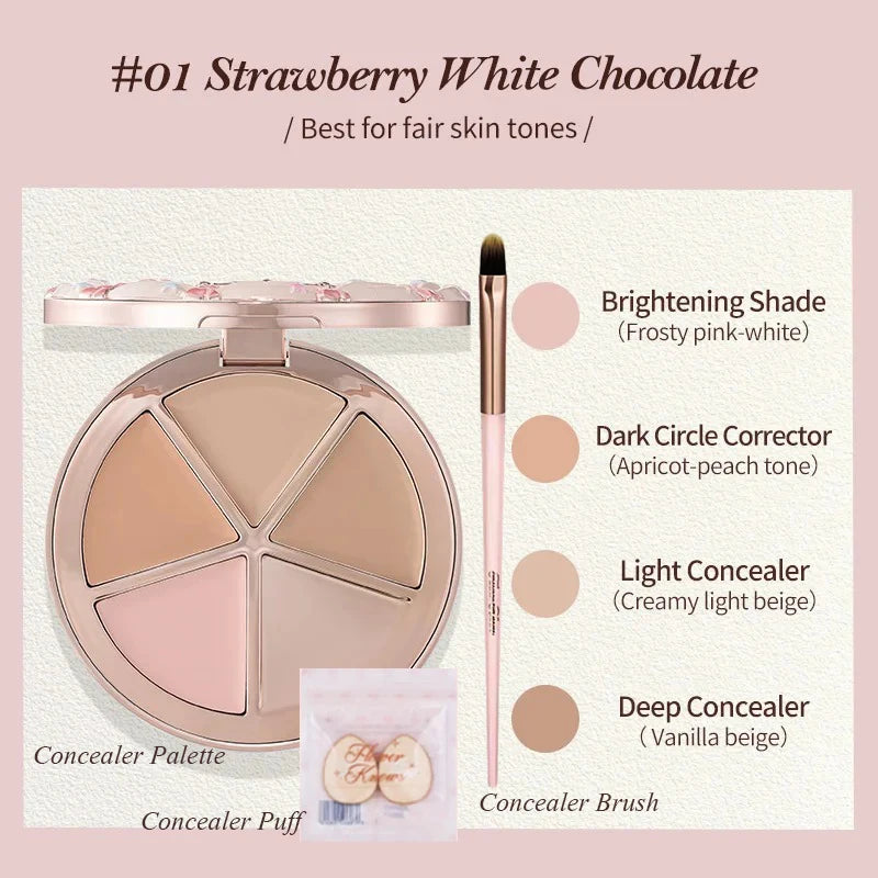 FLOWER KNOWS THE SWEETIE BEAR 4-Color Concealer Brighten Palette Covering Dark Circles Full Coverage Contouring Foundation