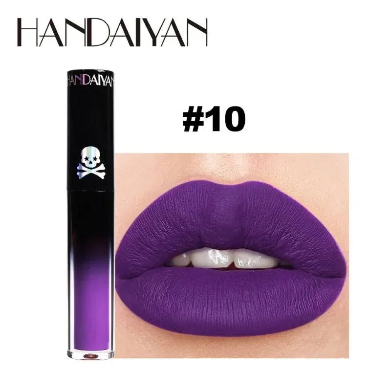 Halloween Goth Lipstick Set Long Lasting Smudgeproof Dark Matte Lip Gloss Velvet Lipsticks Black Liquid Lipstick for Halloween