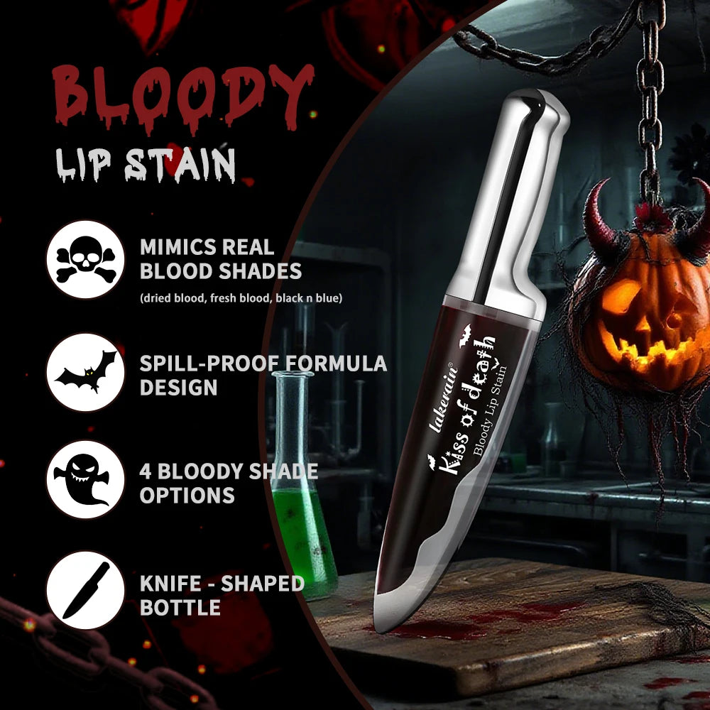 Gothic Bloody Lip Stain Matte Dark Red Green Halloween Lip Glaze Tint Knife Shaped Bottle Vampire Lipstick Makeup Waterproof