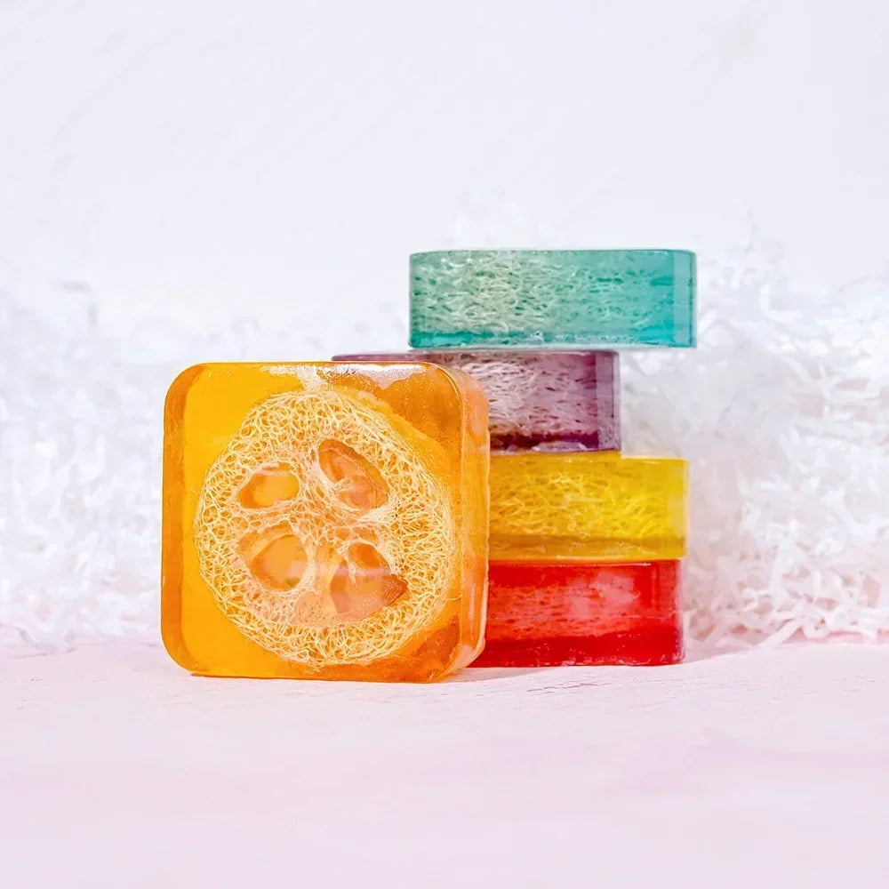Handmade Kojic Acid Soap with Loofah 100g Lemon Lavender Rose Turmeric Essential Oil Bath Bar New Design Exfoliating Cleansing