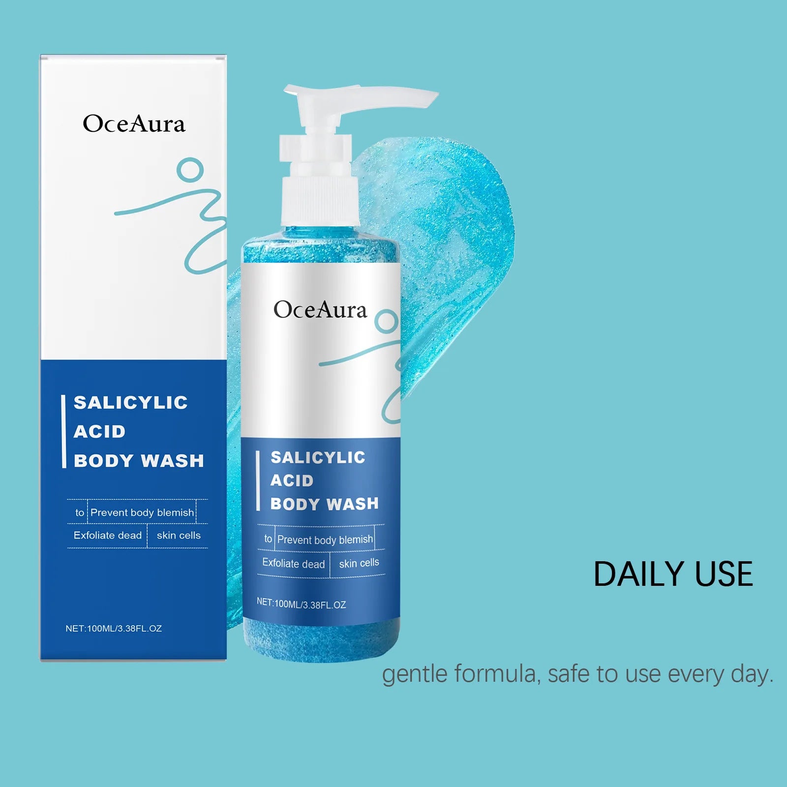 OceAura Salicylic Acid Shower Gel Professional Skin Cleaning Oil Control Smooth Body Blemish Remover Exfoliating Body Wash 100ml