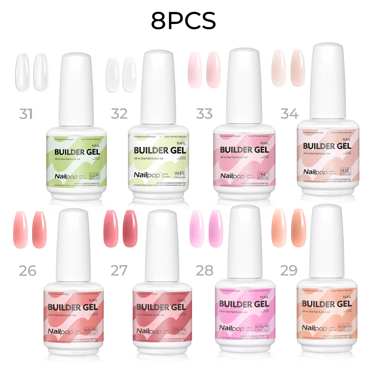 Nailpop 7 IN 1 Nail Glue Gel 15ml Gellack UV Nails Builder Gel Apex & Extension Soak off Base Gel Top Coat  HEMA FREE