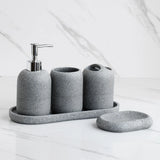 5Pcs athroom Accessories set  Lotion Dispenser Toothbrush Holder Tray Tumbler Cup Soap Dish Beige and Grey