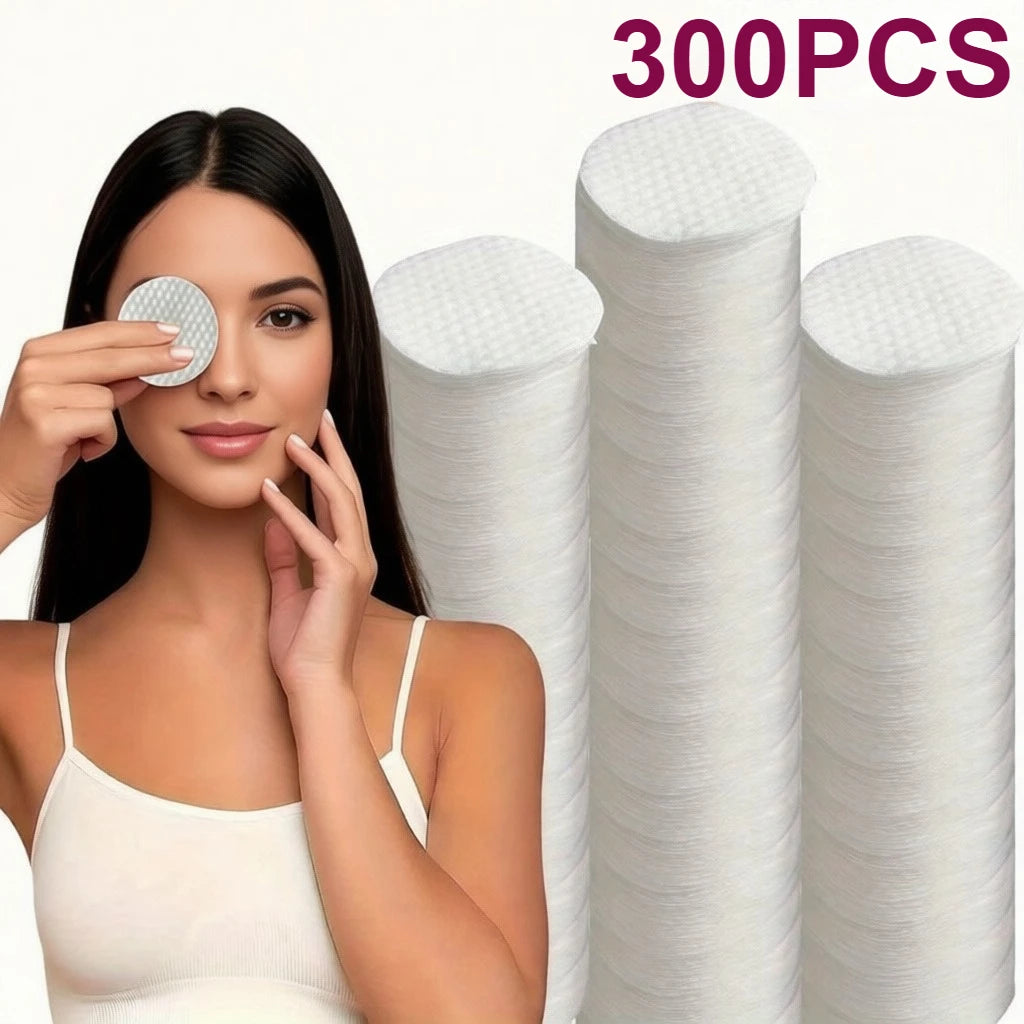300/600pcs Round Facial Cleansing Pads High-Quality Makeup Remover Wipes Hypoallergenic Lint-Free Round Pads Light Beige
