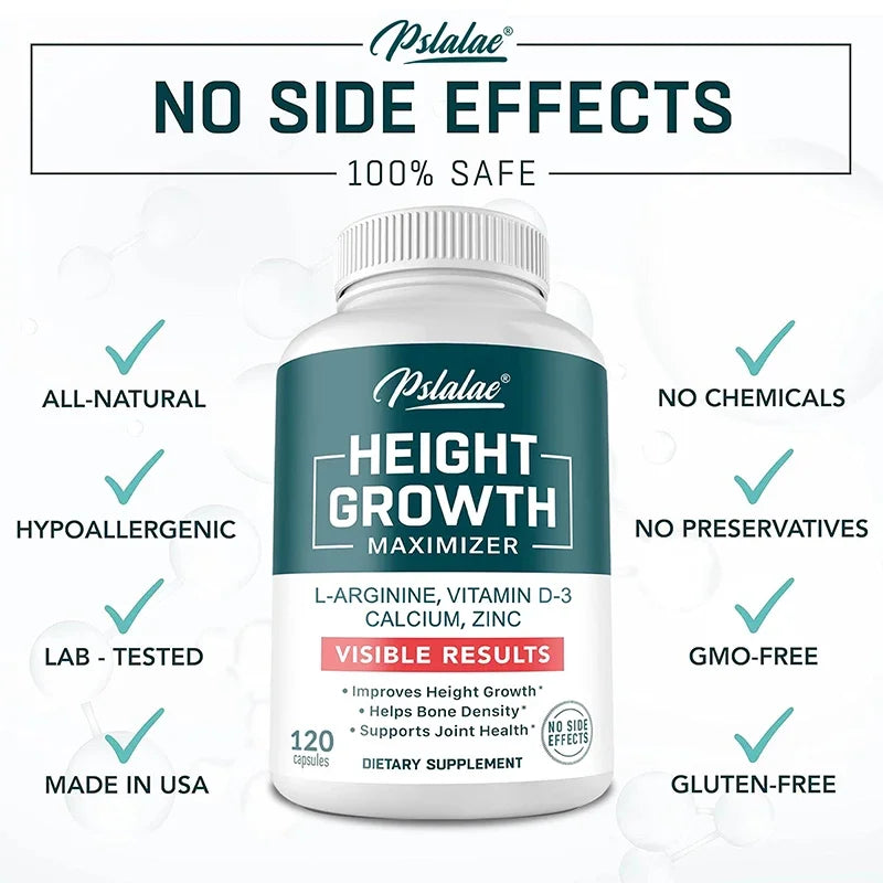 Height Growth Supplement With Vitamins and Calcium Zinc Improves Bone Strength Natural Promotes Growth Improve Immunity, Vegan