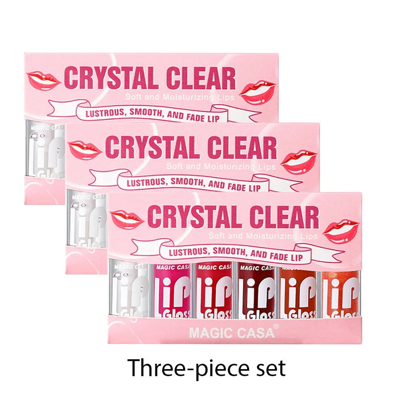 MAGIC CASA 6-Piece Set Water-Gloss Jelly Lip Oil - Plumping, Hydrating, Makeup Base, Long-Lasting Moisture