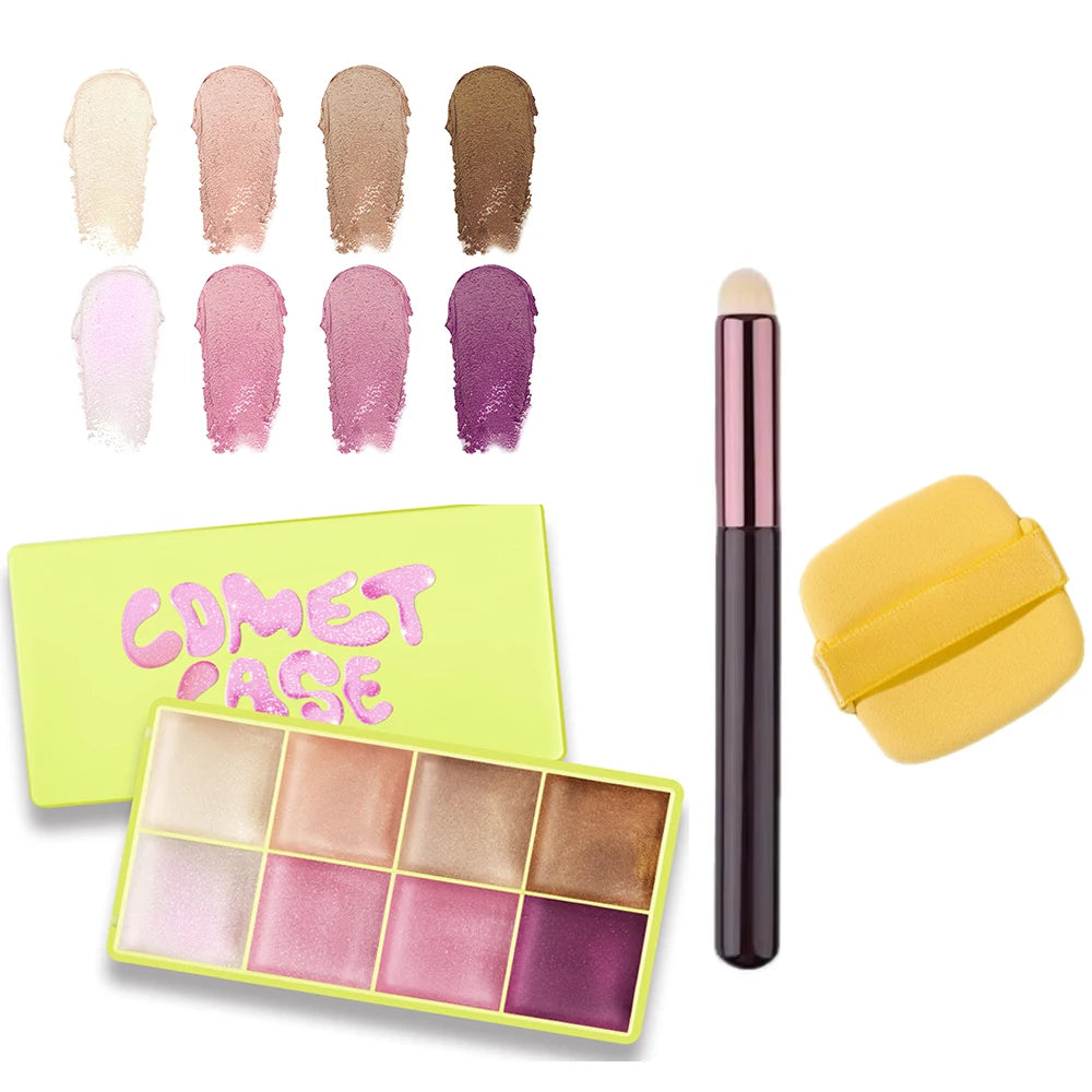 Multi Cream Eyebrow Blush Highlighter Palette Long Wearing Eyeshadow Palette Matte Shimmer Finish With Free Brush & Powder Puff