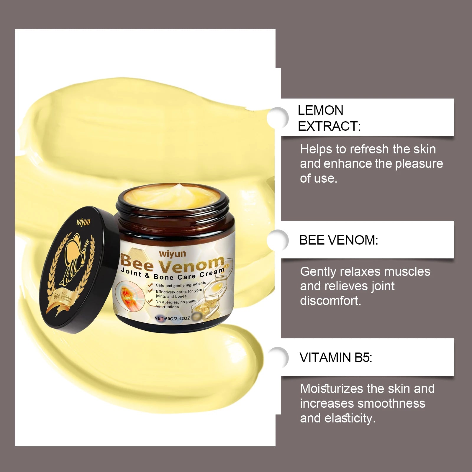 60g Bee Venom Body Massage Cream for Joint Care, Soothing Muscle Rub, Professional Skin Care Ointment for Daily Relaxation