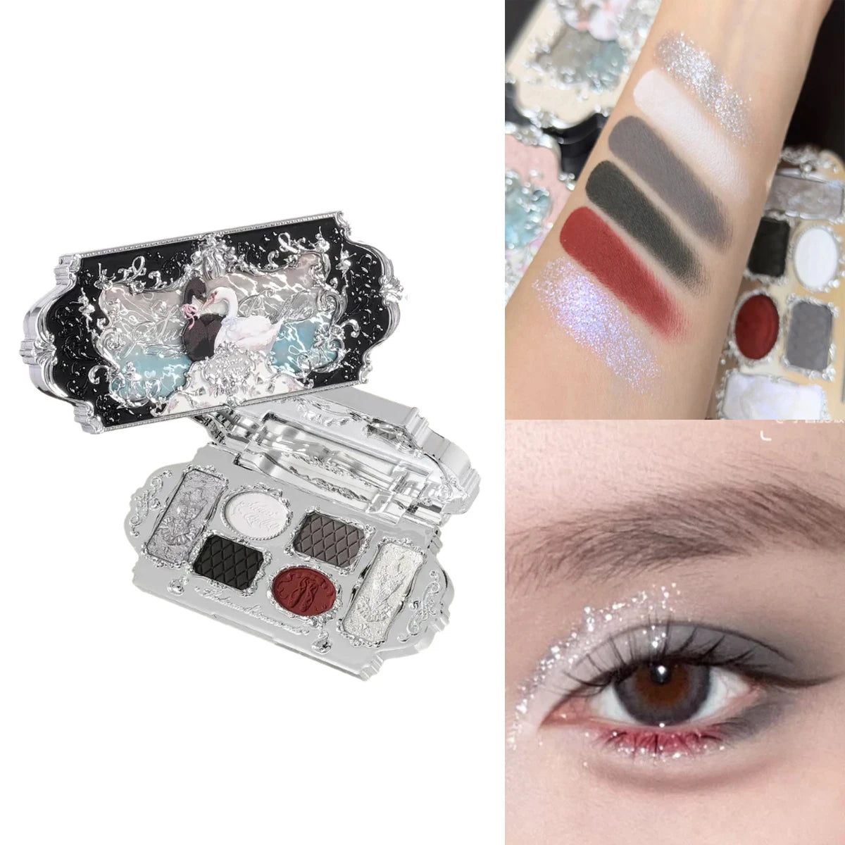 Flower Knows Swan Ballet 6 Color Eyeshadow Palette Matte Shimmer Pearl Glitter Waterproof Highly Pigmented Long Lasting Makeup