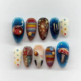 24pcs Flower Print Press on Nails Wine Red Blush Almond False Nail Tips Wearable Reusable Summer Spicy Girl Fake Nails