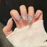 10pc Cat Eye Almond Handmade Press on Nails Light Blue Bow Fake Nails False Nails Artificial Nail Wearable Nail Tips Art Uñas
