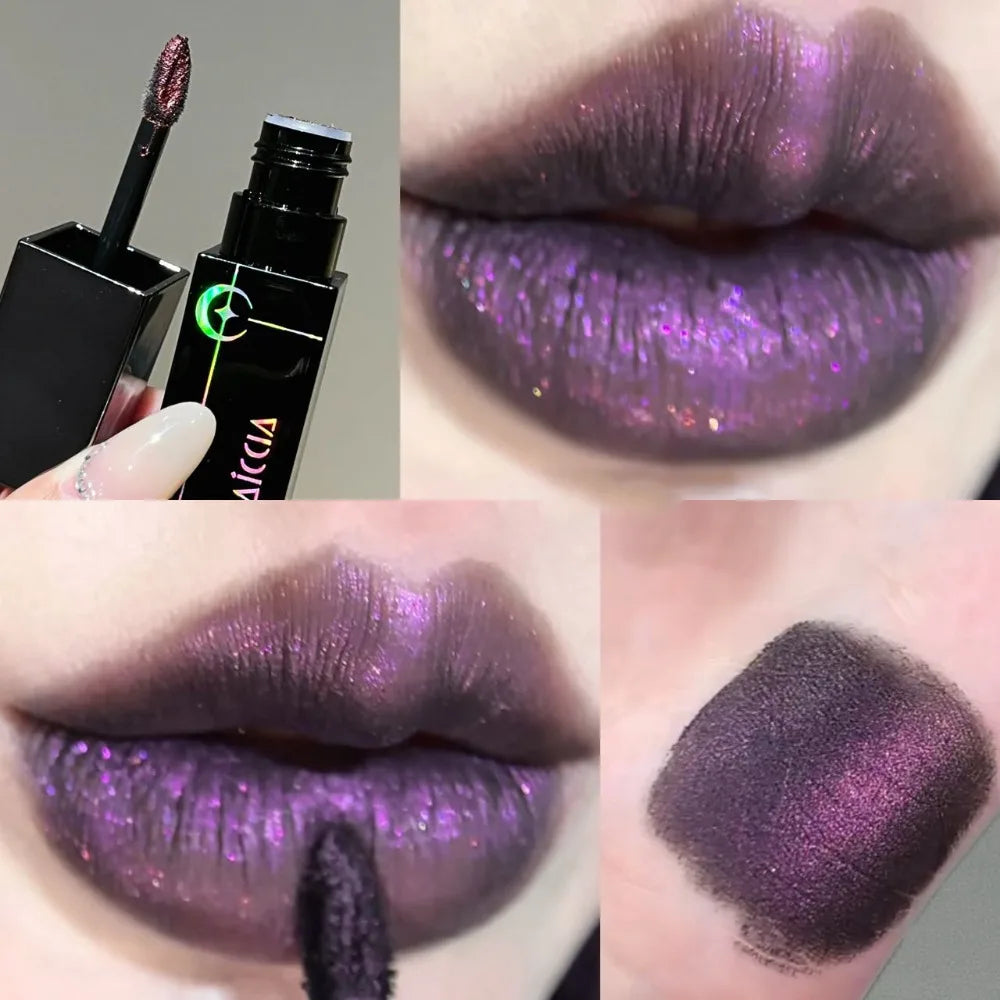 Pearlescent Polarized Green Lip Mud Gloss Fine Shimmer Lip Glaze Plumping Gothic Black Moisturizing Shiny Halloween Lips Makeup