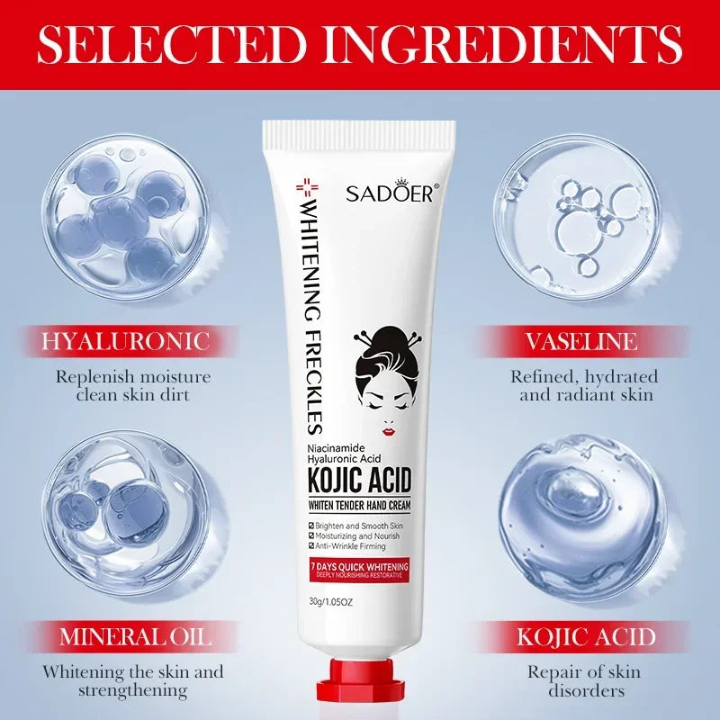 SADOER Kojic Acid Hand Cream Brightening Repair Dry Rough Skin Moisturizing Nourishing Smoothing Hydrating Daily Hand Care 30g