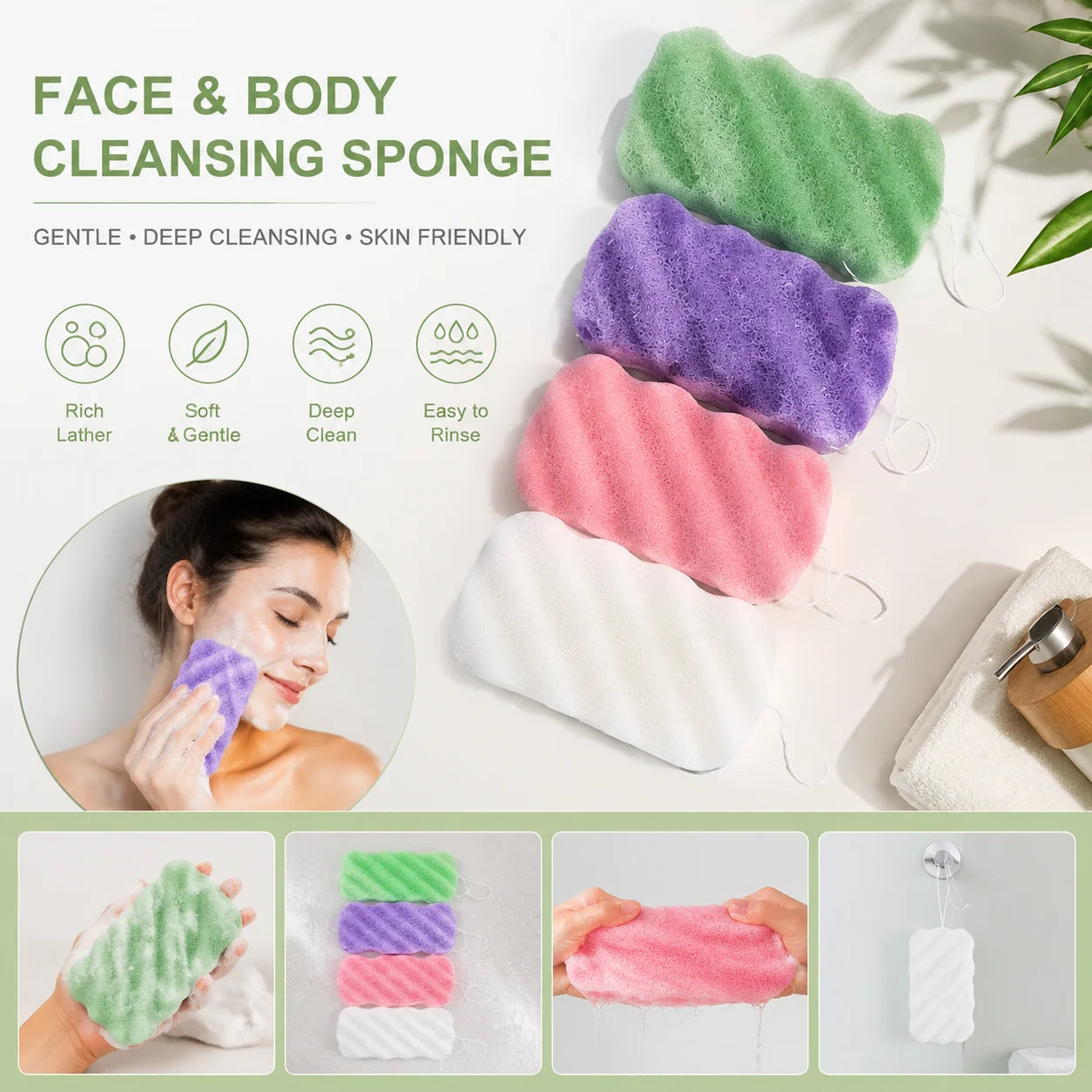 1 /4 PCS Japanese  sponge: soft and absorbent, allowing you to enjoy a relaxing bathing experience Makeup removal tools Skin