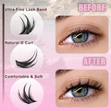 WOSHEER Manga Lash Clusters Kit Cat Lashes with Lash Bond & Seal Cluster Eyelash Extensions Mixed Tray Eyelash Clusters Kit