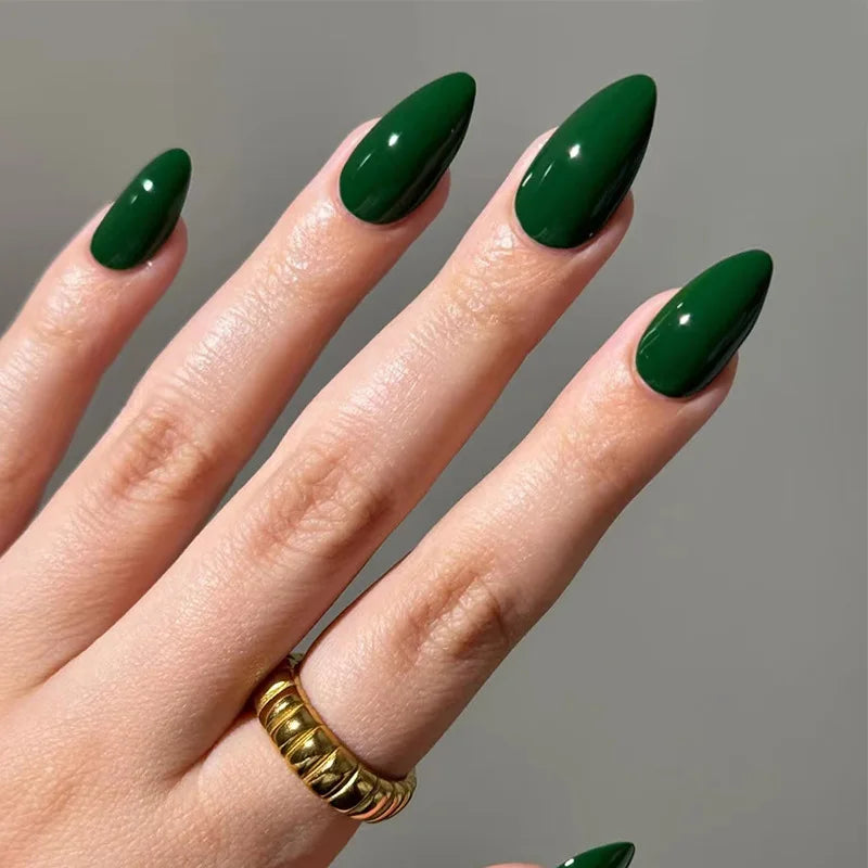 24Pcs Simple Wine Red Fake Nail with Mid-length Design Almond Press on False Nails Wearable Round Head Oval Full Cover Nail Tips