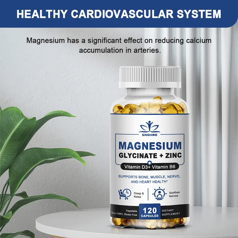 Magnesium & Zinc Capsules for Muscle, Joint,Bone,Enzyme & Heart Health Rest &Relaxation Magnesium Glycinate Supplement