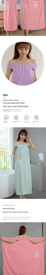 Bath Towel Household Women Wearable Wrap Adults Absorb Water Polyester Dry Hair Skirt Long Style Bathroom Washable Bathrobe