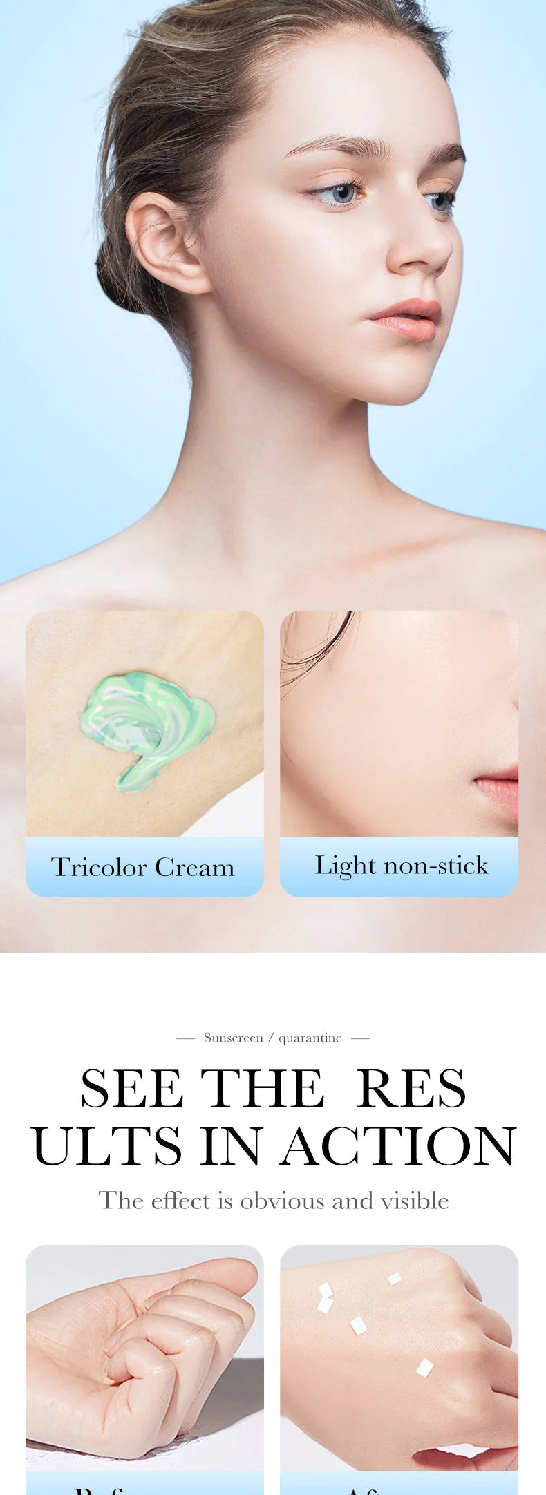 Face Makeup Primer Tri-color Cream Contour Color Isolation Waterproof Makeup Foundation Natural Makeup Base Cream 40g