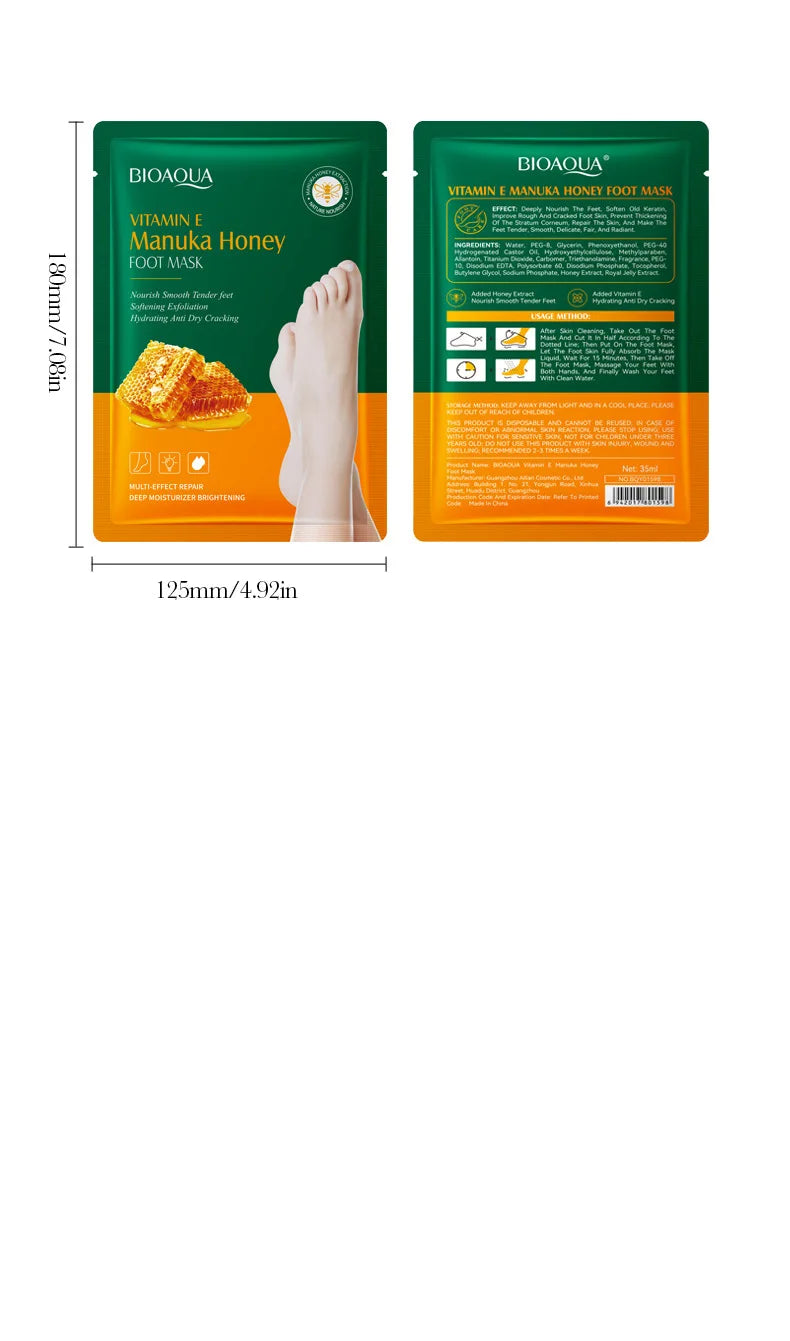 Vitamin E Honey Foot Mask Deeply Nourishes the Feet, Softens Cuticles, Making the Feet Soft, Smooth, Delicate, White, and Shiny.