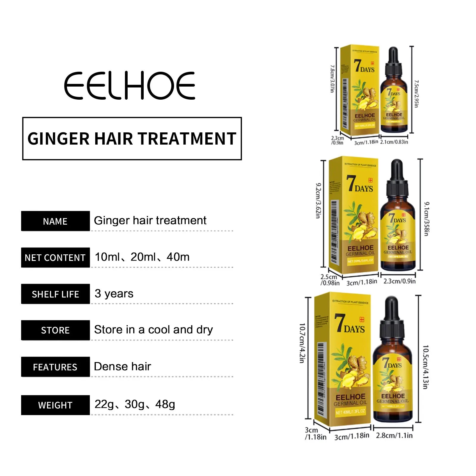 EELHOE Ginger Oil for Hair Growth Smooth Split Ends in Hair Strengthener Dense Prevent Hair Loss Woman Ginger Essential Oil 40ml