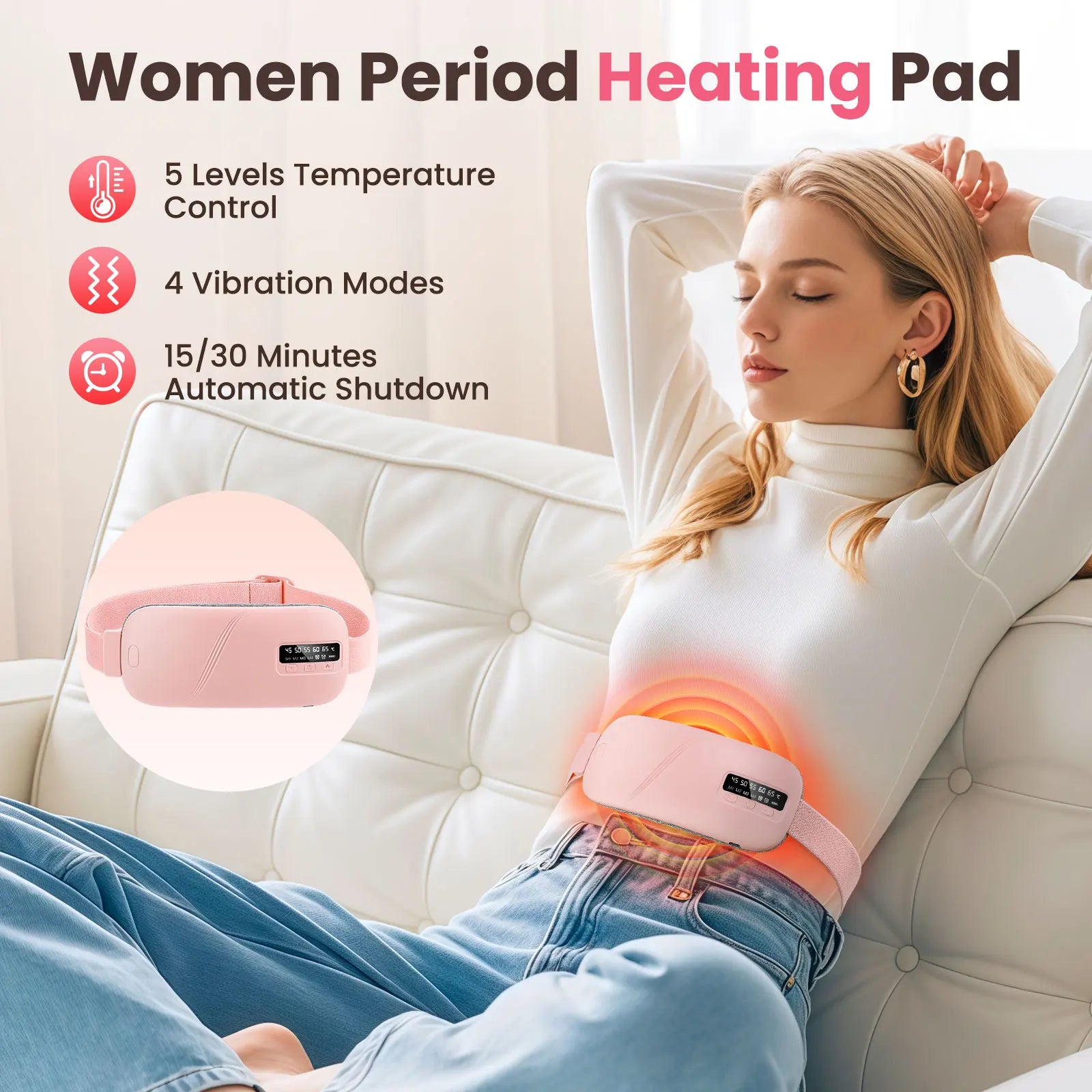 Women Menstrual Heating Pads Effective Hot Compress Period Relief Belt Rechargeable Heated Waist Massager Gifts for Female