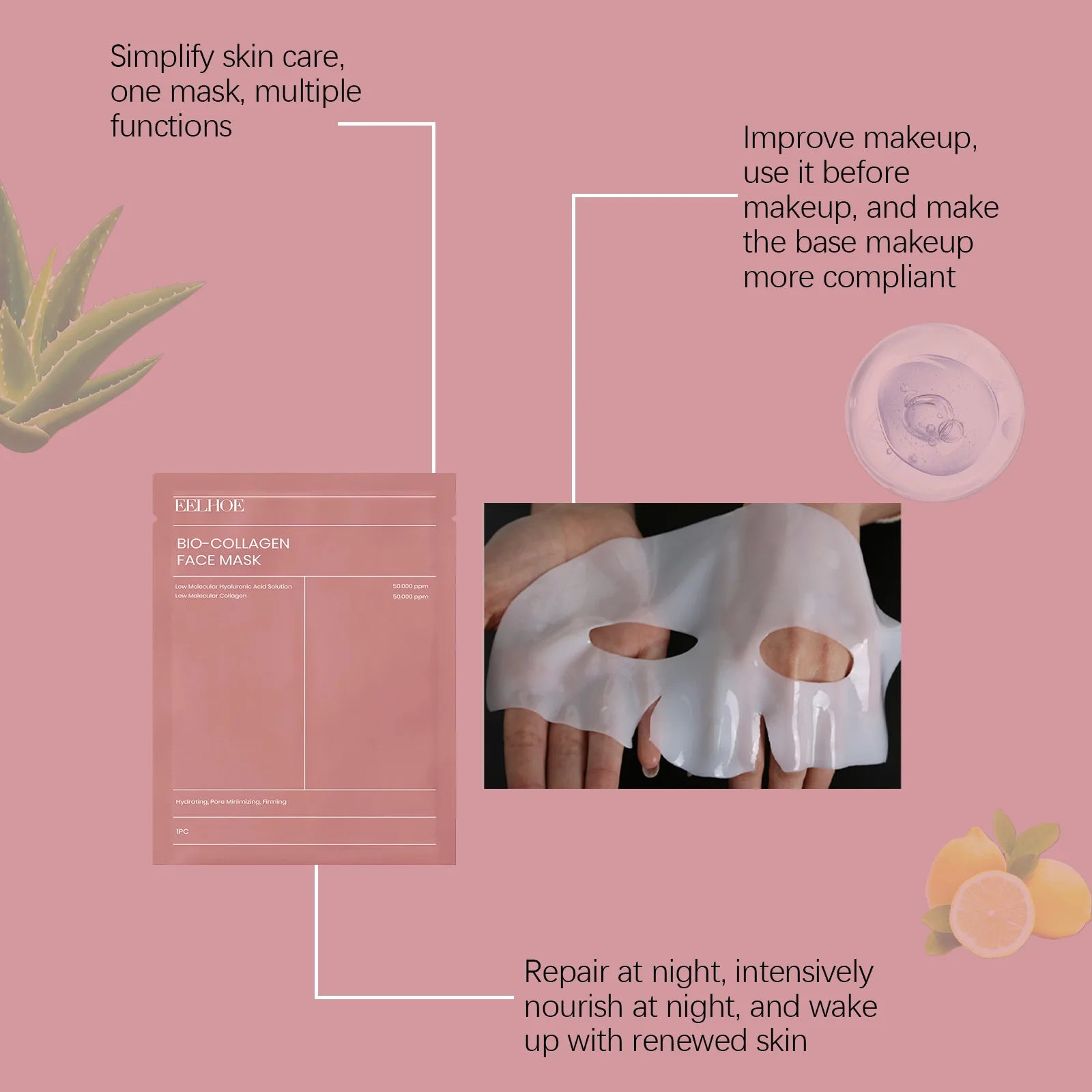 Bio Collagen Face Mask 1/3/ 5/10pcs, Deep Hydrating, Pore Minimizing, Moisturizing Overnight Mask for All Skin Types ﻿