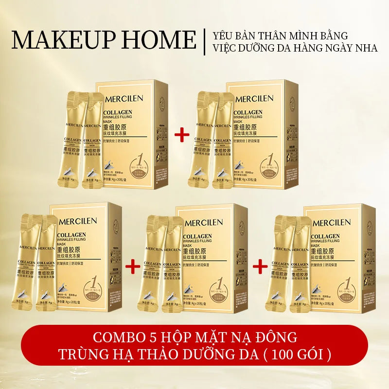 Mercilen Recombinant Collagen Wrinkle-Filling Gel Mask 4Gx60 Packs, Moisturizes, Nourishes, and Firms the Skin, Deeply Cleanses, Brightens, and Evens Skin Tone, Making Skin Look Younger, Suitable for All Skin Types