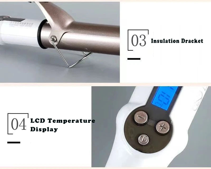 Temperature Setting Electric Hair Curler Long Curling Tong Wand 9-38mm Professional Hair Curling Iron LCD Screen