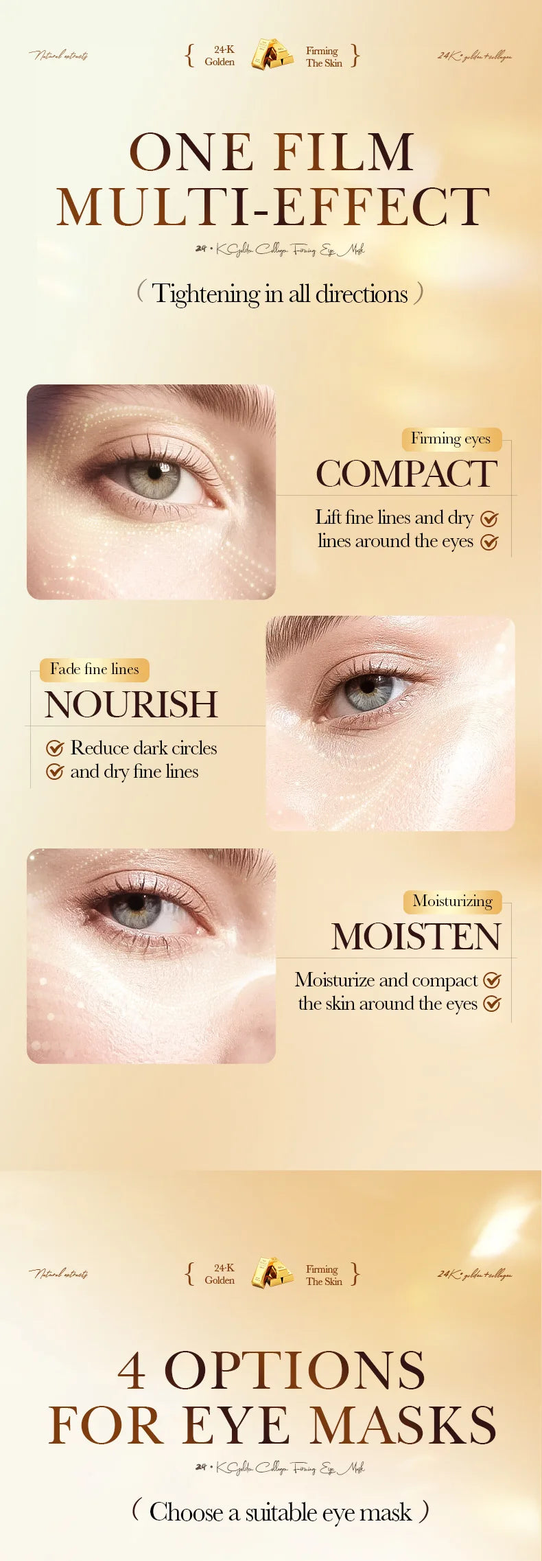 20Pcs=10Pairs Gold Collagen Crystal Eye Mask Skincare Eye Patches Firming Moisturizing Nourishing Eye Skin Care Products